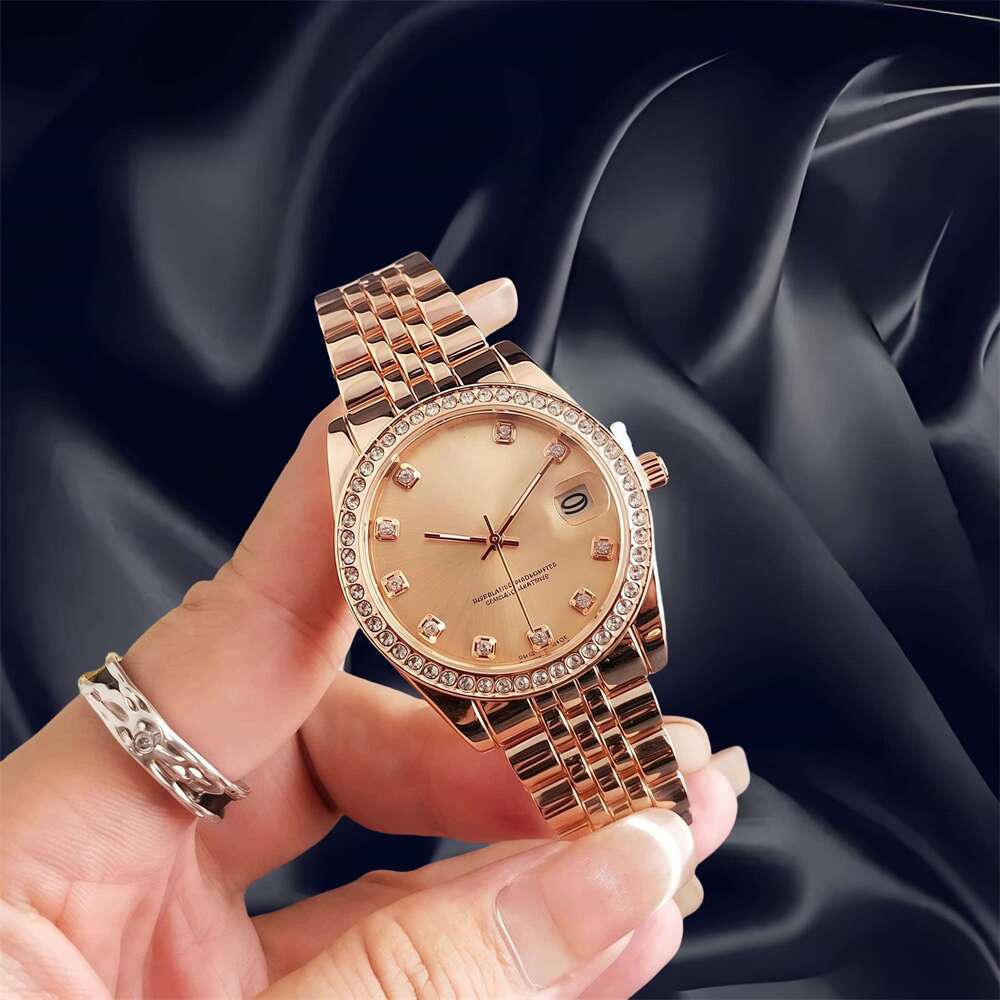 New Fashion White Collar Watch Women's Calendar High-end Student Watch Simple Korean Round Rose Gold Women's Watch