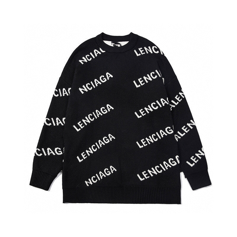 Foreign Trade Explosions Thickened Double-layer Paris Tide Brand Full Print Letter High Street Aristocratic Family Men's And Women's Knitted Sweater